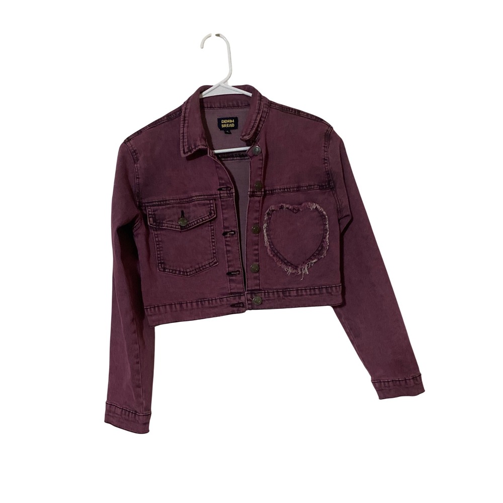 Denim Bread Light Mauve Cropped Denim Women's Jacket Frayed Heart Size 14